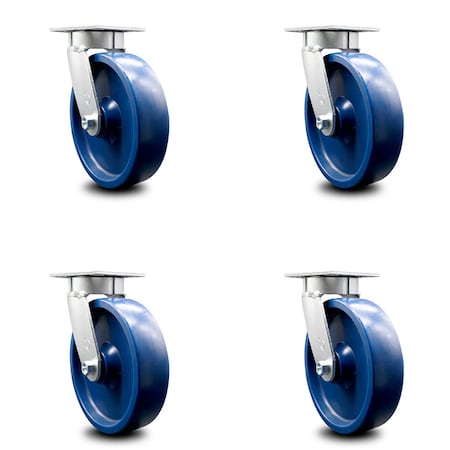 Service Caster 8 Inch Kingpinless Solid Poly Wheel Swivel Top Plate Caster SCC, 4PK SCC-KP30S820-SPUR-4